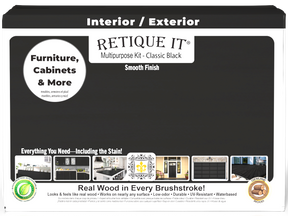 Retique It® Multi-purpose Smooth Finish Kit (Large) in classic black for wood interior top coat, shown in box with kit components.