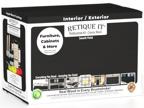 Retique It® Multi-purpose Smooth Finish Kit (Large) in classic black with interior top coat for wood finishing projects.