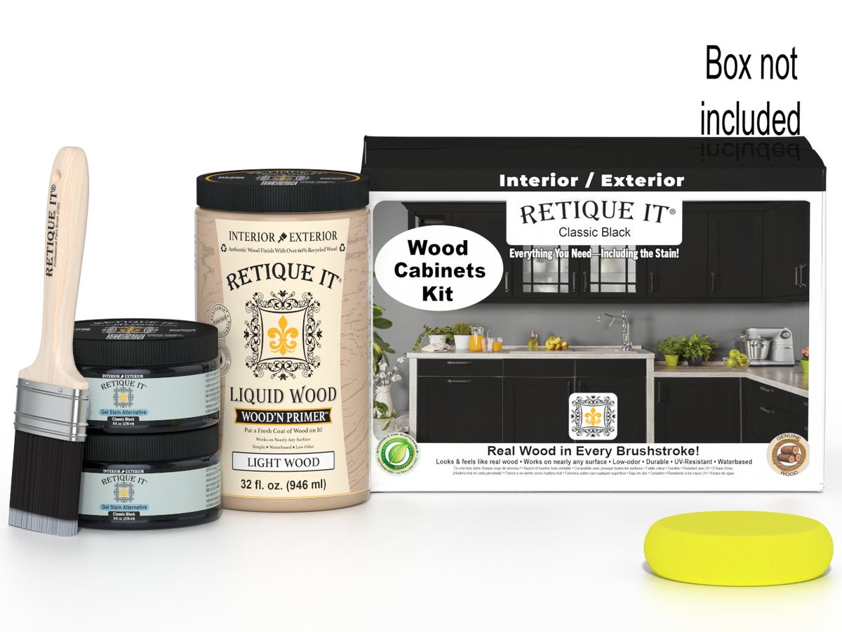 Retique It® Wood'n Cabinet Kit with 12 black smooth-stained cabinet doors, designed for classic black kitchen or bathroom cabinets.