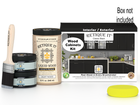 Retique It® Wood'n Cabinet Kit with 12 smooth black stained cabinet doors, ideal for classic black kitchen or bathroom cabinets.