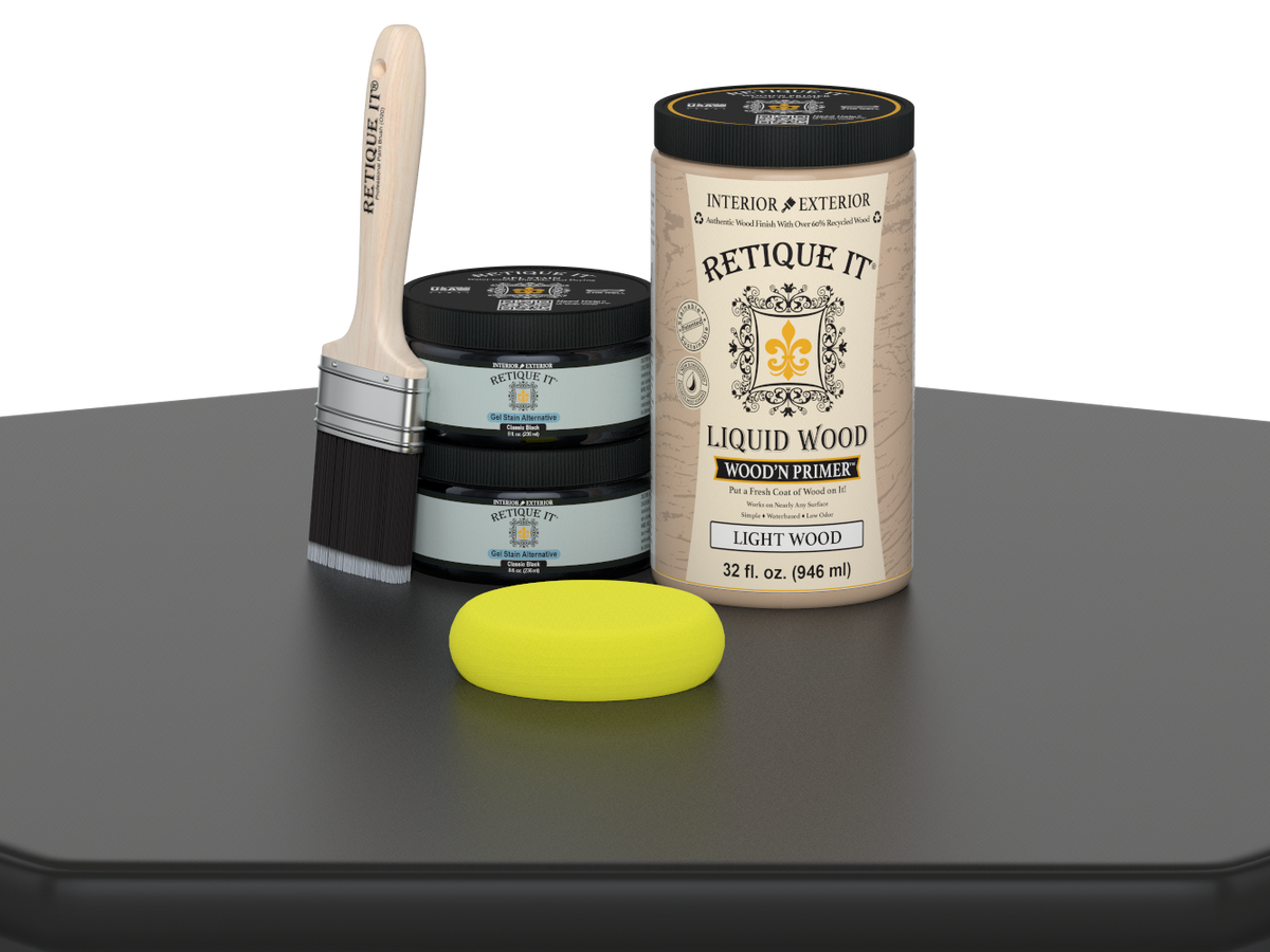 Large black wood finish kit by Retique It® with smooth, multi-purpose surface for furniture and decor projects.