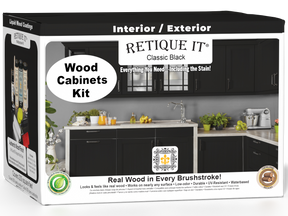 Retique It® Wood'n Cabinet Kit with 24 black stained doors, smooth finish, ideal for kitchen or bathroom cabinetry.