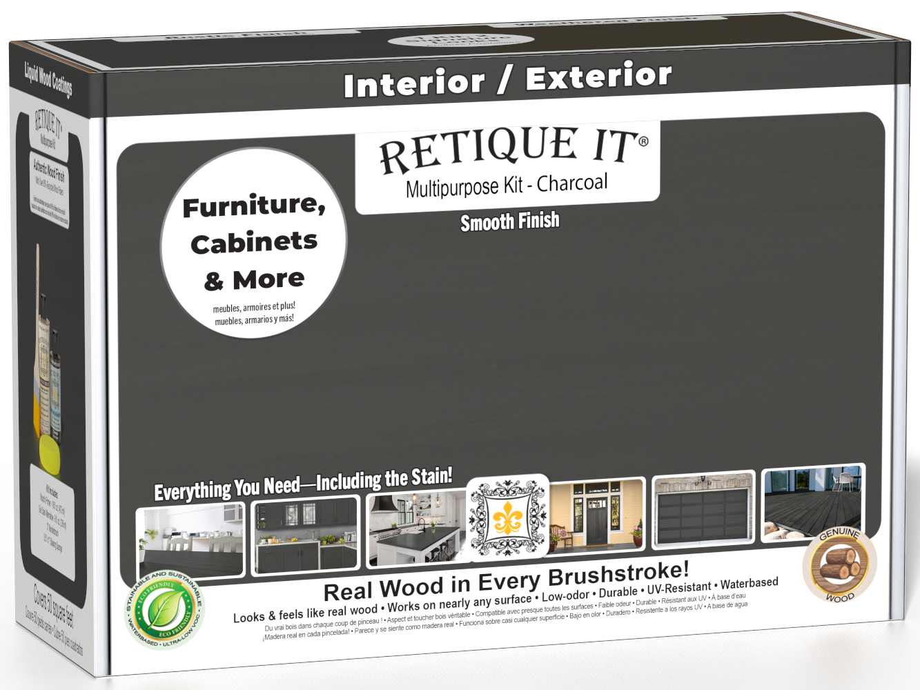 Retique It® Multi-purpose Smooth Finish Kit in charcoal for exterior wood surfaces, includes top coat for a sleek, durable finish