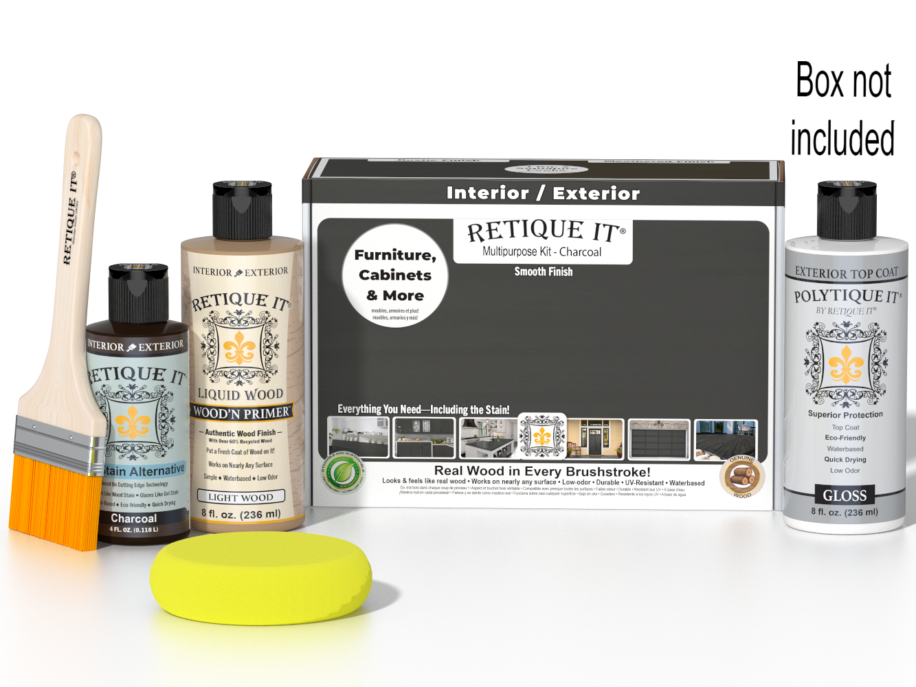Retique It® Multi-purpose Smooth Finish Kit in charcoal for exterior wood surfaces, including top coat application on front door.