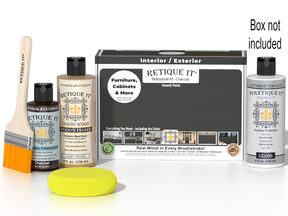 Retique It® Multi-purpose Smooth Finish Kit in charcoal for exterior wood surfaces, including top coat application on front door.