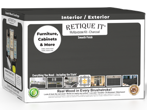 Retique It® Charcoal Wood'n Finish Kit with four large containers, designed for smooth wood finishing and multi-purpose use.