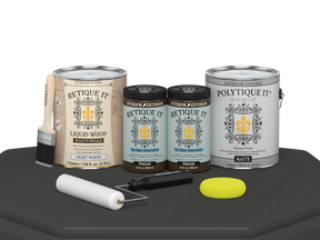Retique It® Multi-purpose Smooth Wood'n Finish Kit in charcoal, includes four large exterior top coat containers with a matte finish.