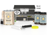 Retique It® Wood'n Cabinet Kit with 48 charcoal-colored doors, smooth stain finish, shown in a box image for cabinetry renovation.