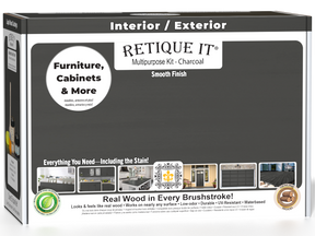 Retique It® Multi-purpose Smooth Finish Kit (Med) in Charcoal for exterior wood projects, satin top coat and application tools included.