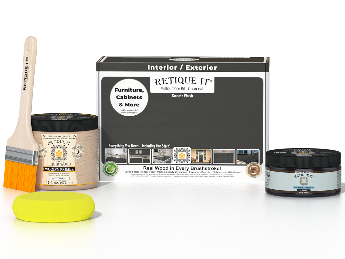Retique It® Multi-purpose Smooth Finish Kit in charcoal for wood projects, featuring a sleek, smooth finish and versatile application.