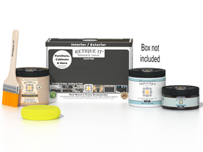 Retique It® Multi-purpose Smooth Finish Kit (Med) in charcoal for interior wood projects, includes top coat and application tools.