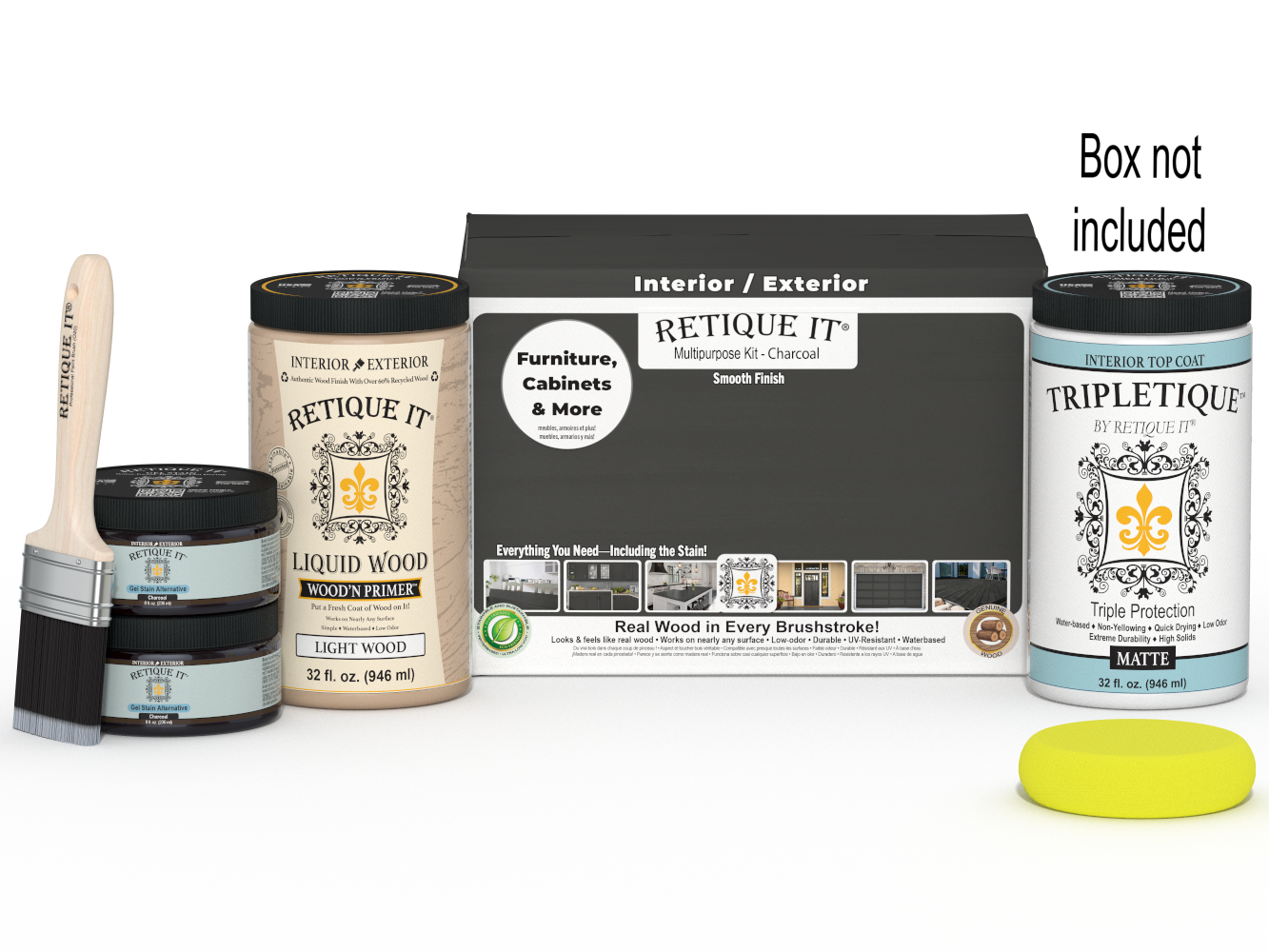 Retique It® Wood'n Cabinet Kit with 12 charcoal-colored smooth stain doors, ideal for kitchen or bathroom cabinetry.