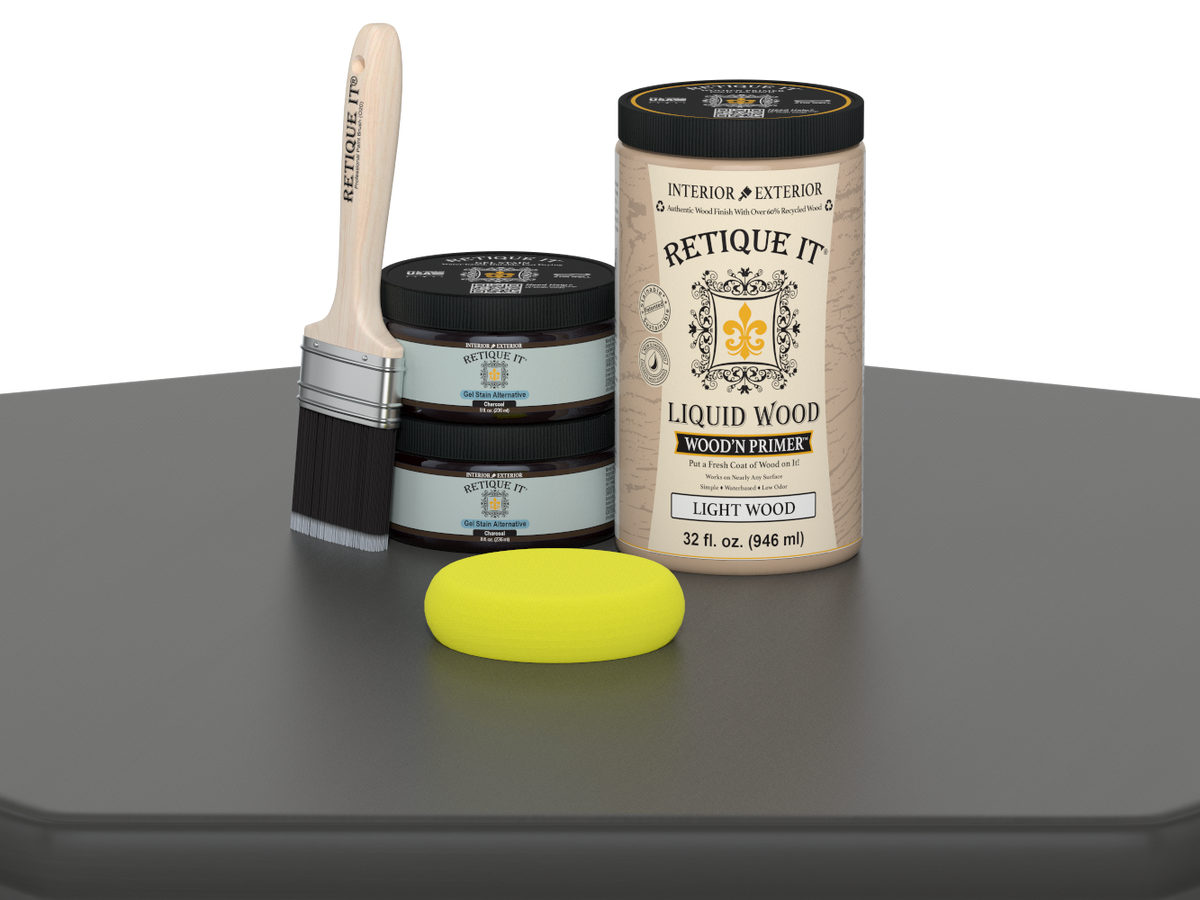 Large Charcoal Wood'n Finish Kit by Retique It® with smooth finish and multi-purpose wood finishing tools.