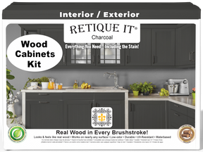 Retique It® Wood'n Cabinet Kit with 24 charcoal stained smooth cabinet doors, front view showcasing sleek, modern design.