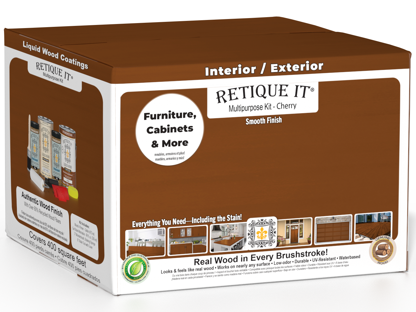 Retique It® Multi-purpose Smooth Finish Kit in Cherry, 4-piece large set for wood finishing and furniture restoration.