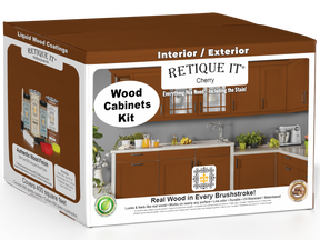 Retique It® Wood'n Cabinet Kit with 48 cherry stained, smooth cabinet doors for kitchen or bathroom renovation.