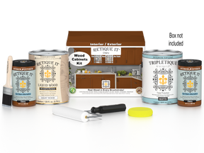 Retique It® Wood'n Cabinet Kit with 48 cherry-colored smooth door stains and included hardware for kitchen cabinetry.
