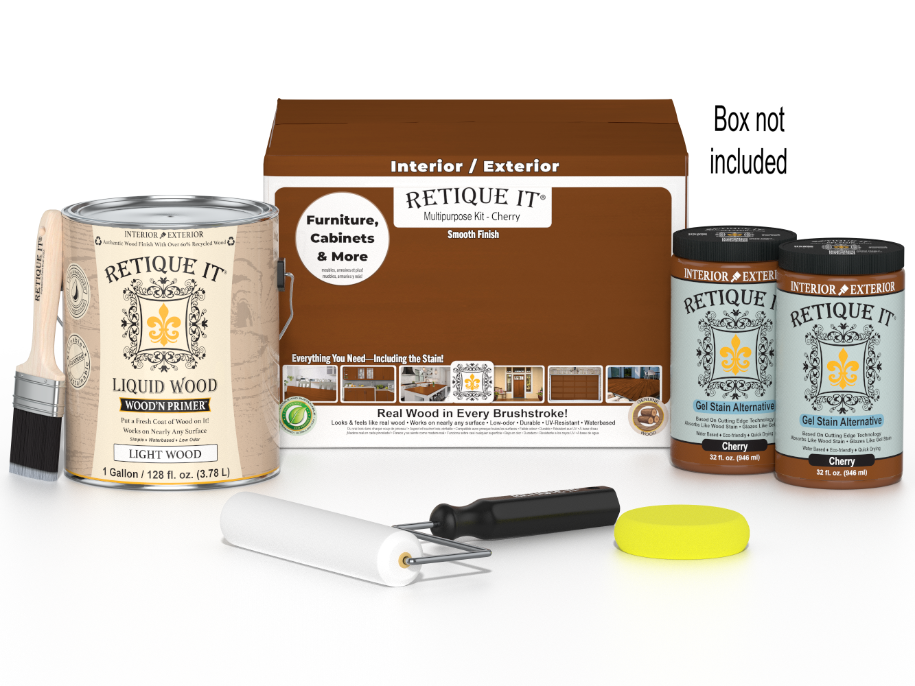 Retique It® Multi-purpose Smooth Finish Kit in Cherry includes four large wood finish containers, ideal for wood refinishing projects.