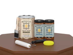 Retique It® Cherry wood finish kit with four large smooth finish applicators on a table surface.