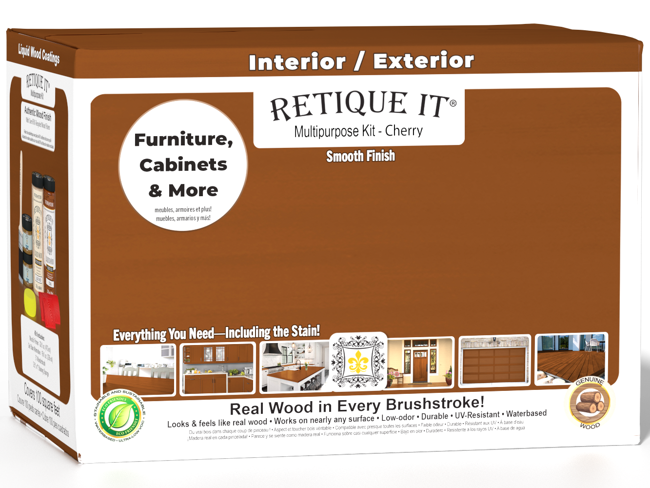 Large Cherry Wood'n Finish Kit by Retique It® with smooth finish components, ideal for multi-purpose wood finishing projects.