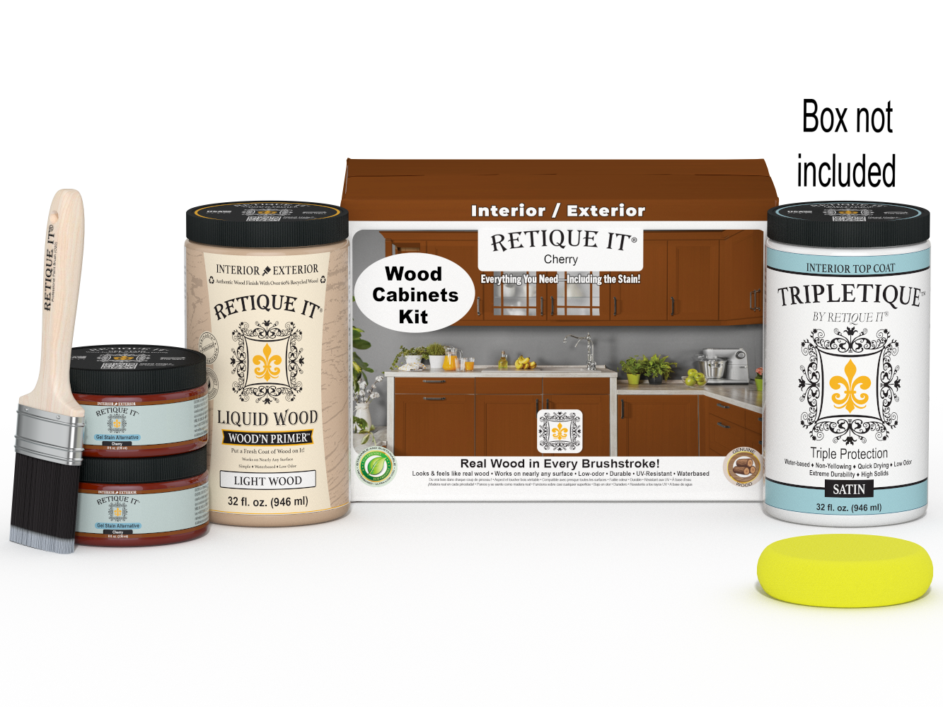 Retique It® Wood'n Cabinet Kit with 12 cherry-stained smooth cabinet doors, suitable for kitchen or bathroom cabinetry.