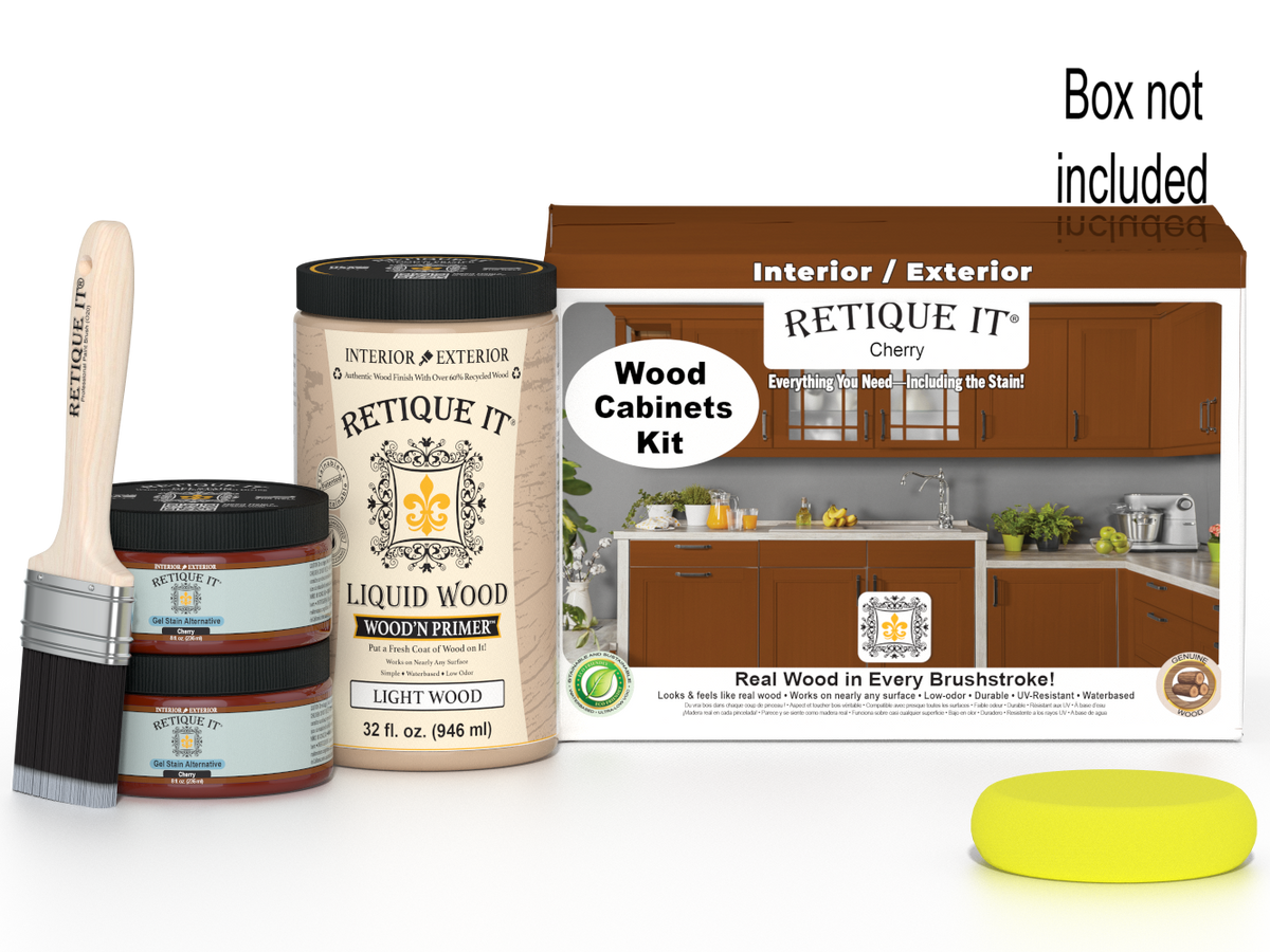 Retique It® Wood'n Cabinet Kit with 12 smooth cherry stain doors and boxes for kitchen or furniture renovation.