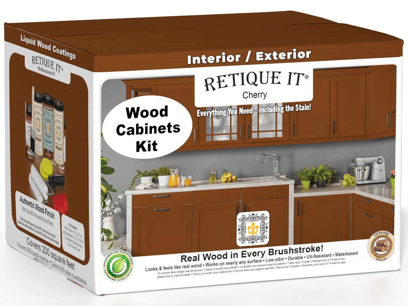 Retique It® Wood'n Cabinet Kit with 24 smooth cherry doors, featuring stain finish for kitchen or bathroom cabinetry.