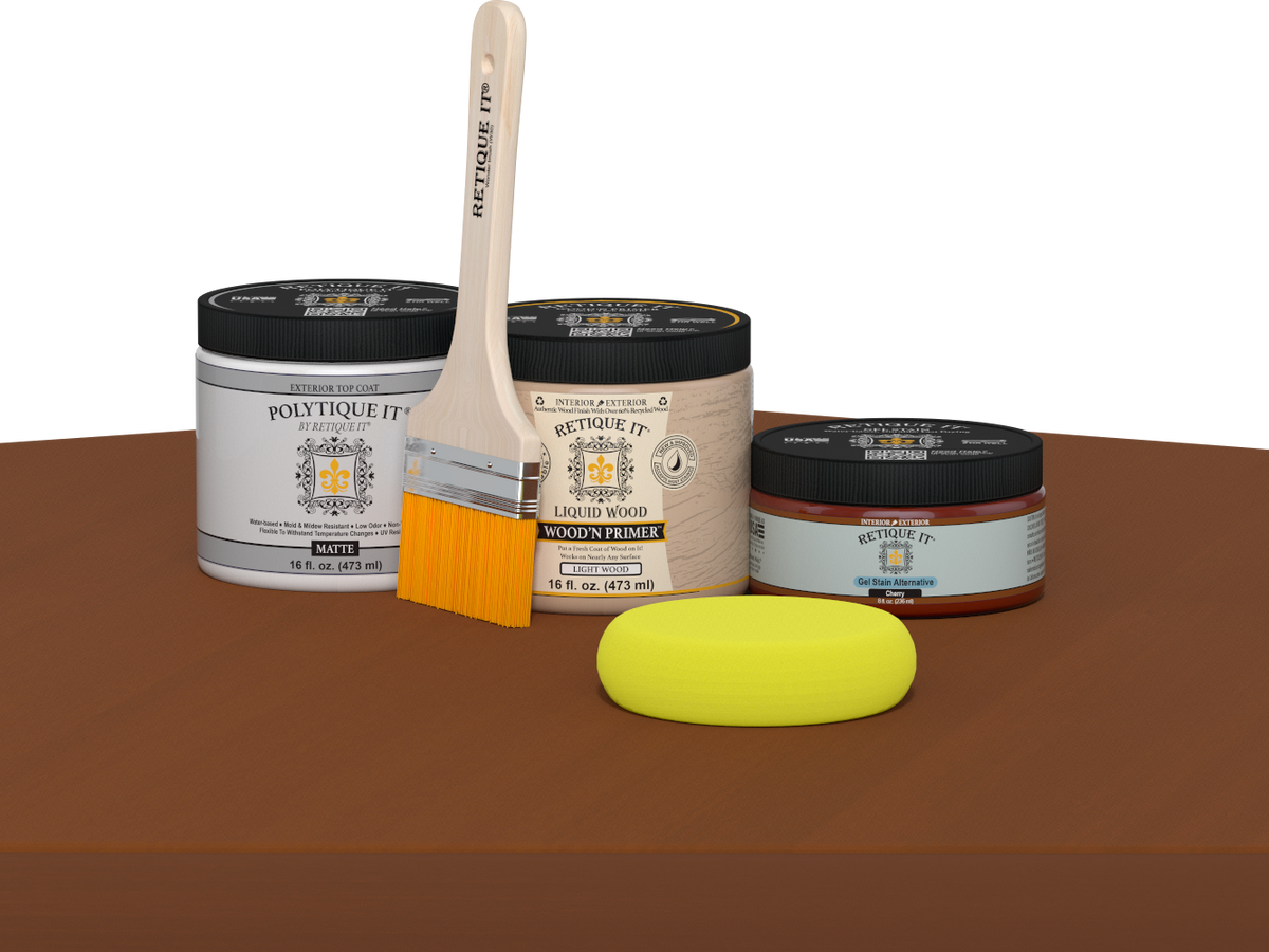 Retique It® Cherry exterior wood finish kit with smooth matte top coat, ideal for multi-purpose wood projects.
