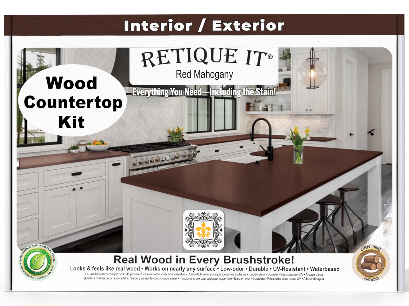 Red Mahogany stained kitchen island countertop kit by Retique It®, featuring a durable, stylish surface for modern kitchen decor.
