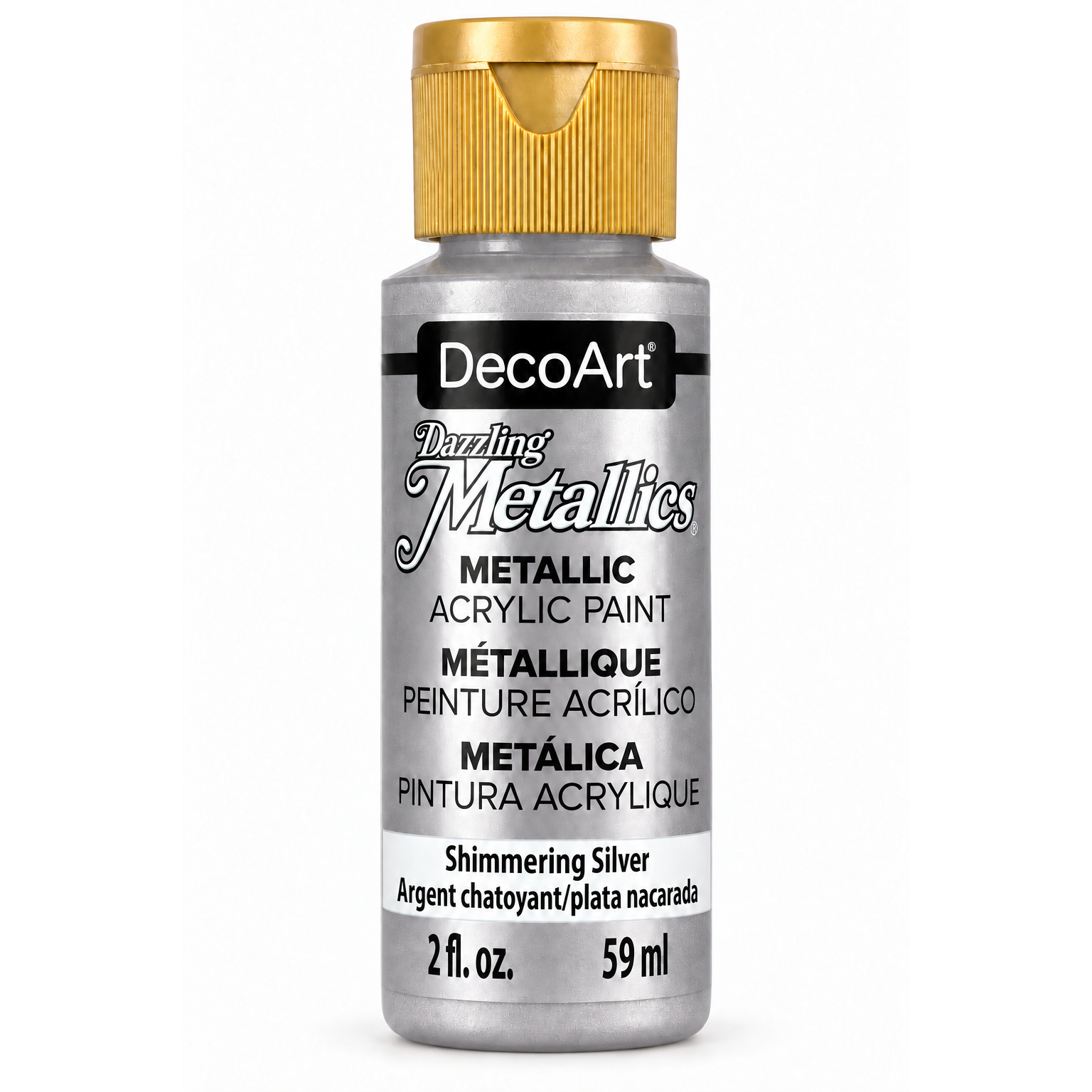DecoArt Dazzling Metallics Shimmering Silver acrylic paint, 2 oz bottle