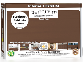 Retique It® Multi-purpose Smooth Finish Kit in Dark Oak for exterior wood, featuring a matte top coat and complete application tools.