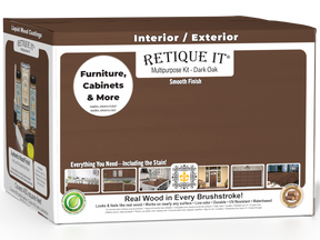Retique It® Dark Oak multi-purpose wood finish kit with 4 large interior top coat bottles, matte smooth finish, wood renovation.