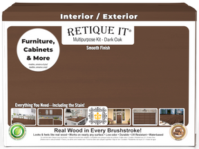Retique It® Wood'n Finish Kit in Dark Oak for exterior use, featuring four large containers of matte top coat for wood projects.