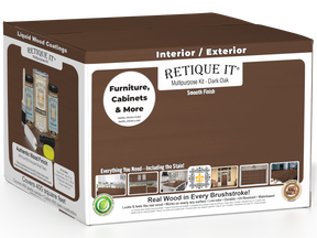 Retique It® Dark Oak Wood'n Finish Kit with four large containers, featuring smooth wood finish and application tools.