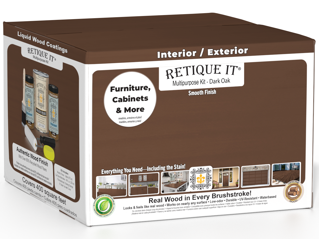 Retique It® Wood'n Finish Kit in Dark Oak, multi-purpose interior top coat with a smooth, matte finish for wood surfaces.