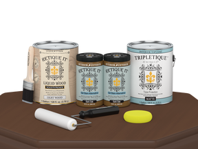 Retique It® Multi-purpose Smooth Finish Kit in Dark Oak for interior wood projects, includes four large top coat bottles.