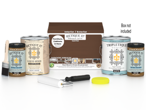 Retique It® Multi-purpose Smooth Finish Kit in Dark Oak for interior wood projects, includes four large top coat bottles.