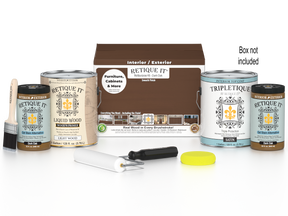 Retique It® Multi-purpose Smooth Finish Kit in Dark Oak for interior wood projects, includes four large top coat bottles.