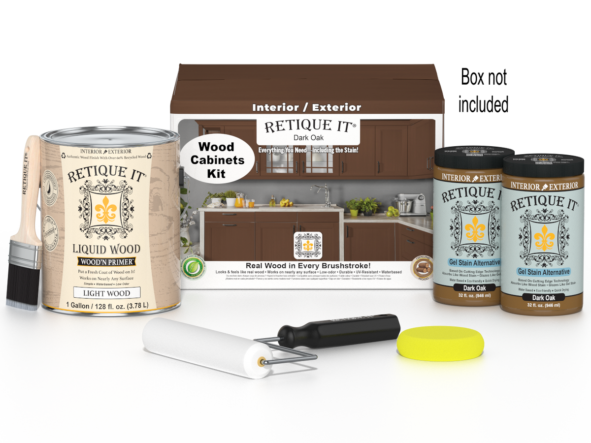 Dark oak Wood'n Cabinet Kit with 48 smooth doors from Retique It®, featuring stain finishes for kitchen or bathroom cabinets.