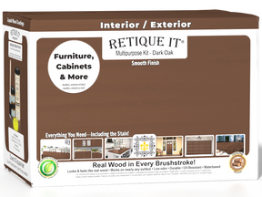 Retique It® Multi-purpose Smooth Finish Kit Large in Dark Oak for exterior top coat, featuring a wood finish box and tools.