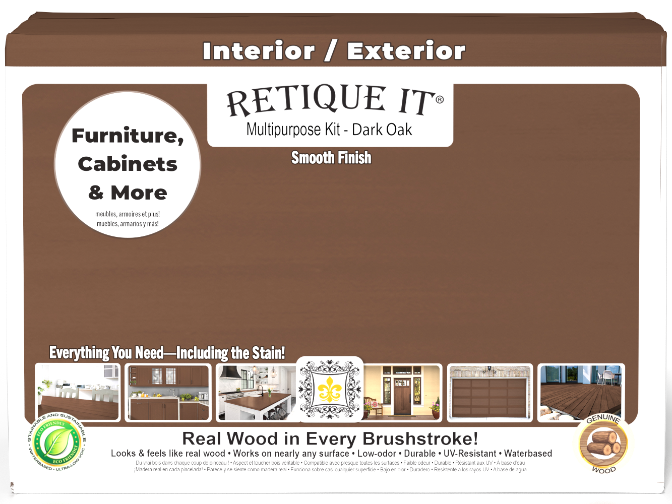 Large Dark Oak Wood'n Finish Kit by Retique It® with smooth finish components in a box for multi-purpose wood refinishing.