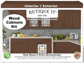 Dark oak Wood'n Cabinet Kit with 24 smooth doors from Retique It®, showcasing the front view of the stained cabinet doors.