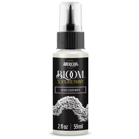 DecoArt Bloom Texture Paint Gesso in Cloud White, showing a textured gesso surface with a smooth, matte finish.