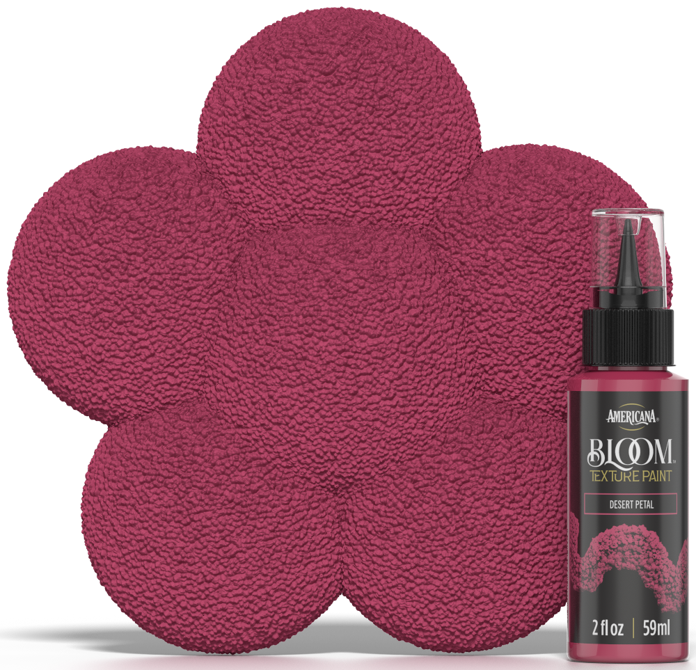 Retique It® Bloom Texture Paint 4-pack in Desert Petal color displayed alongside a color swatch showing textured paint details.