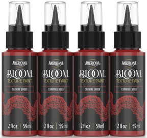 Retique It Bloom Texture Paint 4pk in Carmine Ember, showcasing textured paint bottles with vibrant reddish-orange shades.