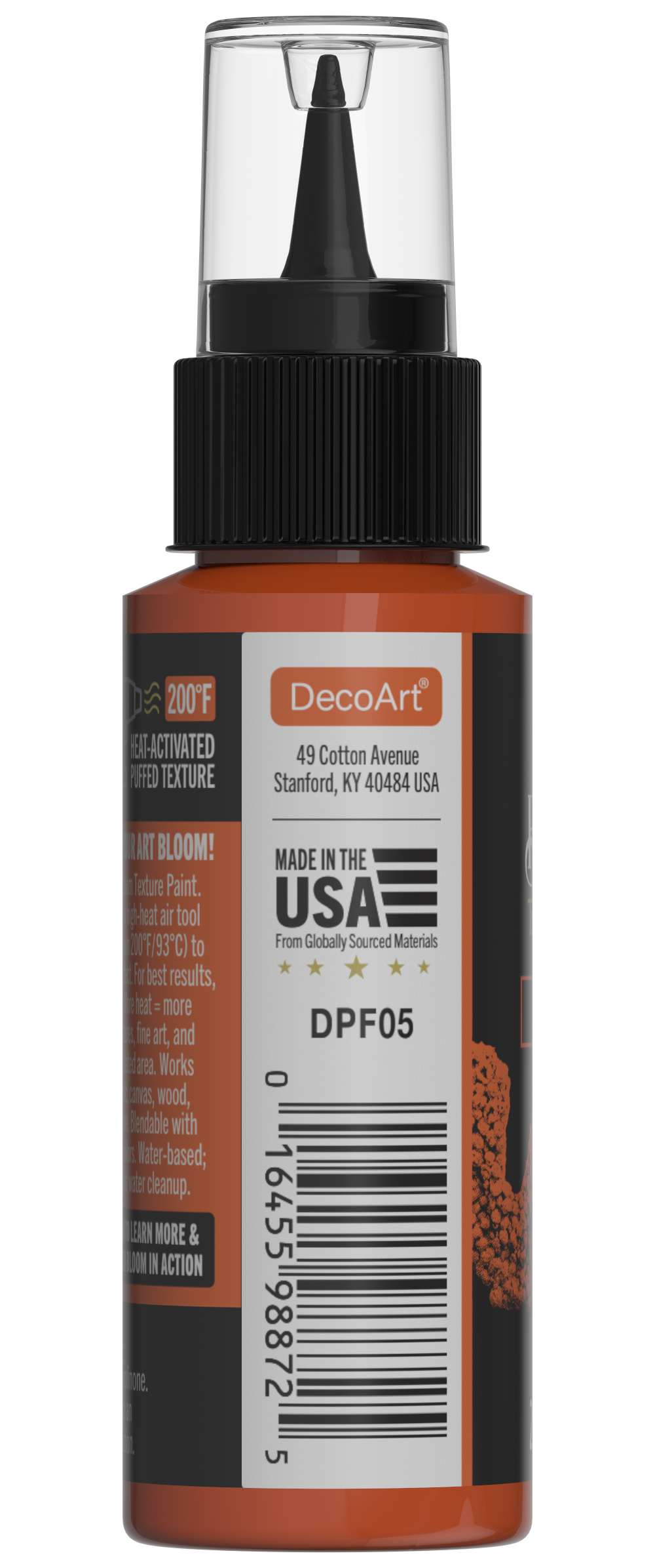 Retique It® Bloom Texture Paint 4-pack in Molten Ochre, showing textured paint cans with vibrant ochre color and finished surface.