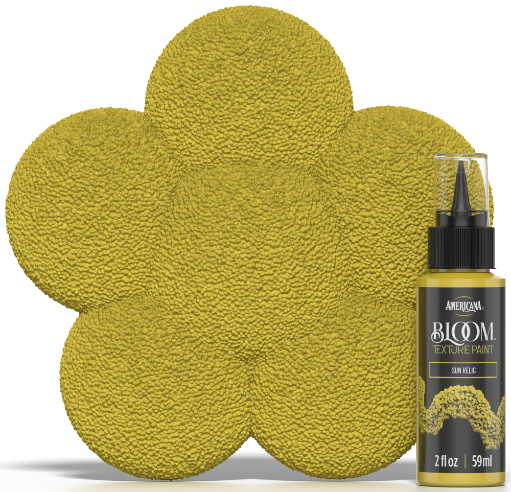 Retique It Bloom Texture Paint 4-pack in Sun Relic color displayed on swatch, showcasing textured paint finish and vibrant hue.