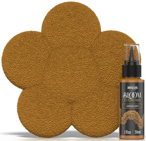 Retique It® Bloom Texture Paint 4-pack in Burnished Earth, showing textured paint cans with a sample swatch in front