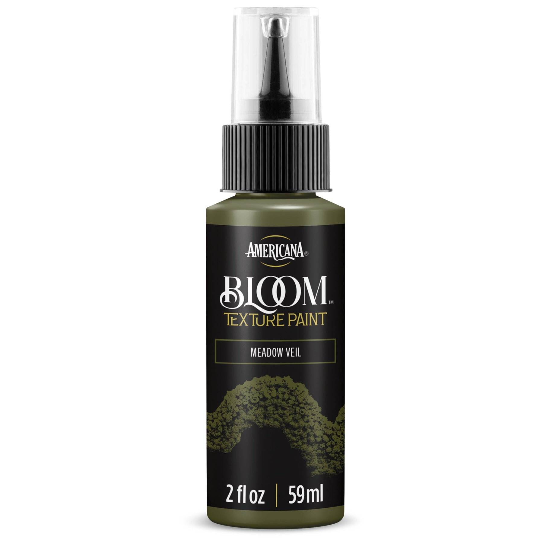 DecoArt Bloom Texture Paint Meadow Veil in a container, showing vibrant, textured paint suitable for artistic crafts and DIY projects.