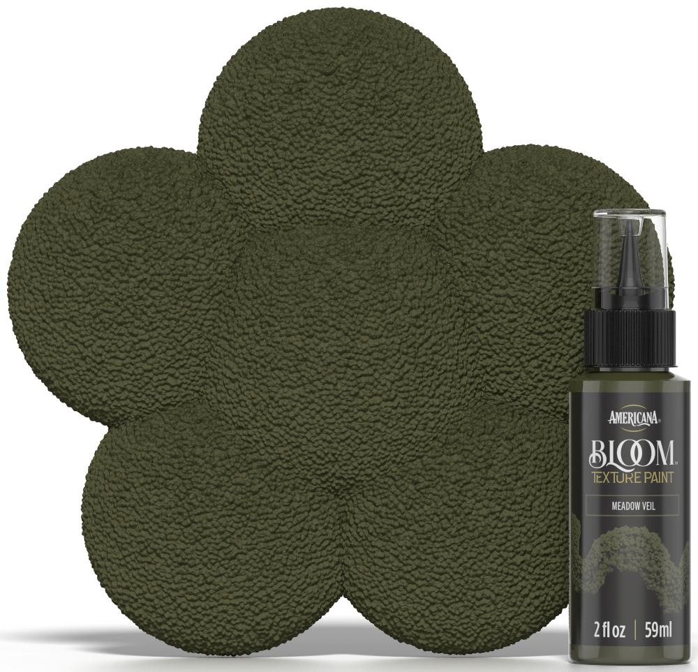 Retique It® Bloom Texture Paint 4-pack in Meadow Veil color shown in front of a color swatch, highlighting textured paint finish.